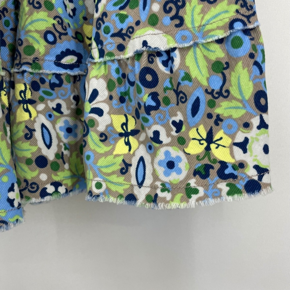 LL Bean Size L / 12‎ Floral Butterfly Corduroy Tiered Ruffle Skirt Blue Green - Picture 3 of 7